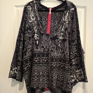 Free People Black and White V-Neck Sweater